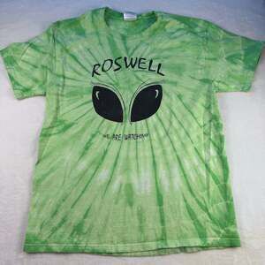 Vintage Roswell Alien We Are Watching Green Tie Dye T-Shirt Size Large